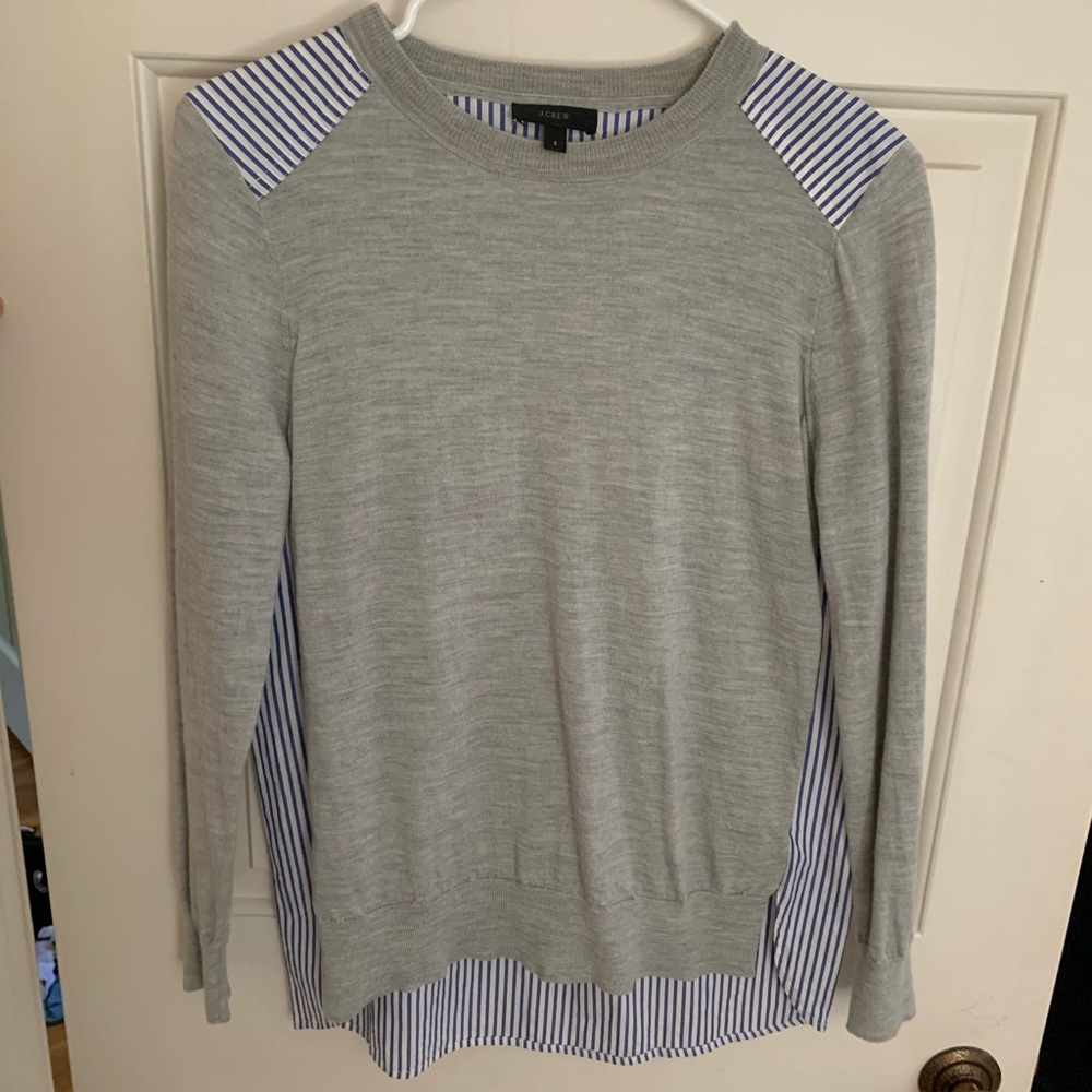 RARE J Crew Grey Marino Wool Front Sweater